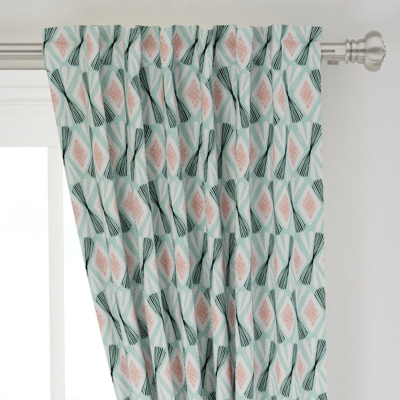Mint by ottomanbrim Abstract Geo Custom Curtain Panel by Spoonflower Mid Century Modern Curtain Panel Flutter