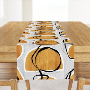 Abstract Midcentury Table Runner - Abstract Circles by mia_valdez - Mod Orange Yellow Cotton Sateen Table Runner by Spoonflower
