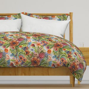 Boho Flowers Bedding - Crazy Floral by jennifergeldard - Flowers Leaves Floral Bold Cotton Sateen Duvet Cover OR Pillow Shams by Spoonflower