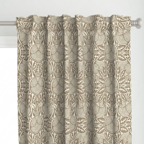 Taupe Botanical Curtain Panel - Pomegranate Block Print by michele_norris - Neutral Brown Beige Custom Curtain Panel by Spoonflower