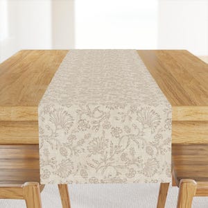 Boho Taupe Floral Table Runner - Bohemian Neutral Faux Woven Look Cotton Sateen Table Runner - Kalami Simple by holli_zollinger
