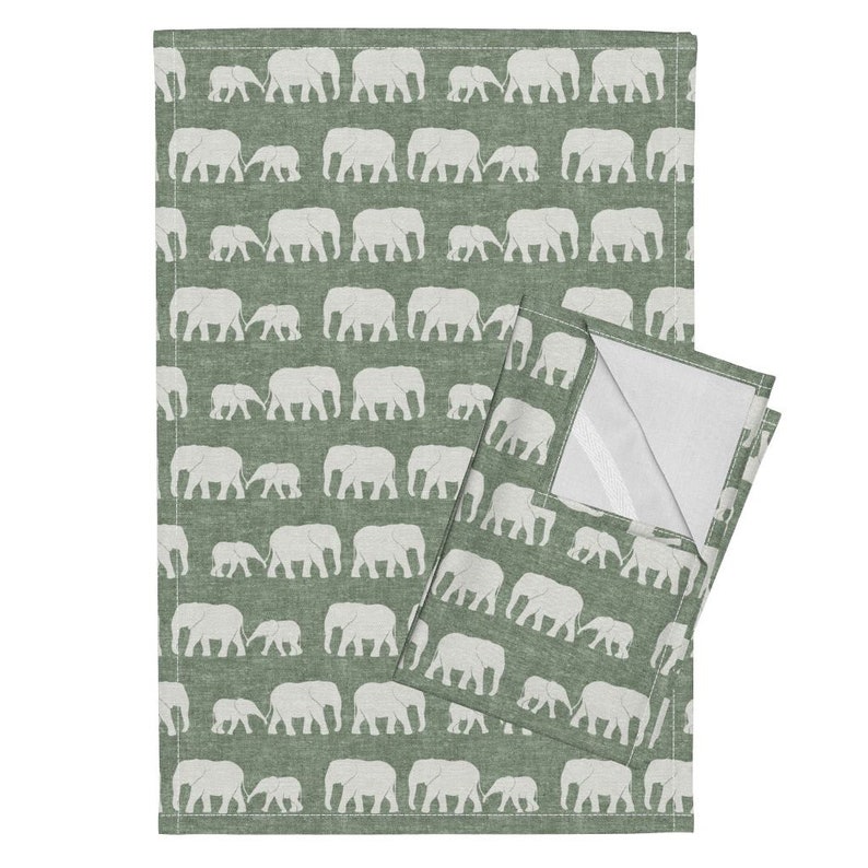Sage Green Elephants Tea Towels Set of 2 Elephants March Etsy