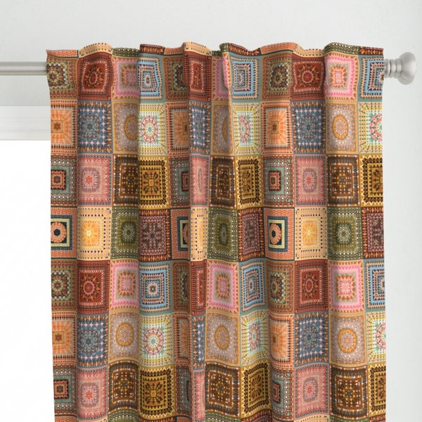 Crochet Curtain Panel - Crocheted Quilt Granny Squares by vo_aka_virginiao - Quilt Granny Squares 70s Custom Curtain Panel by Spoonflower