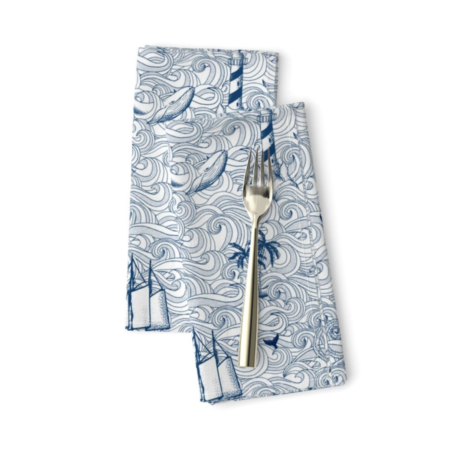 Blue White Nautical Dinner Napkins Set of 2 Vintage Etsy