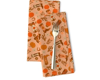 Autumn Boots Dinner Napkins (Set of 2) - Boho Cowgirl by charlottewinter - Fall Pumpkin Western Howdy Spice Cloth Napkins by Spoonflower