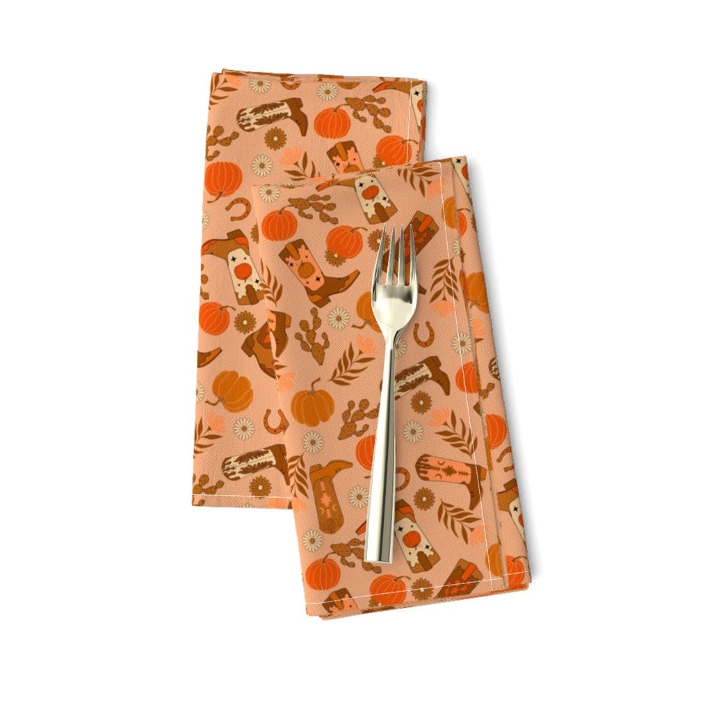 Autumn Boots Dinner Napkins Set of 2 Boho Cowgirl by charlottewinter Fall Pumpkin Western Howdy Spice Cloth Napkins by
