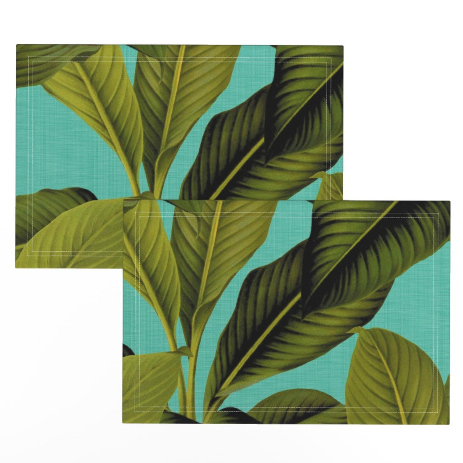 Banana Leaf Placemats set of 2 Palm Tropical Aqua Blue by Etsy