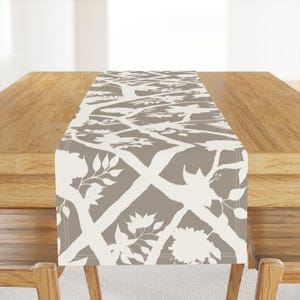 Preppy Floral Table Runner -  Silhouette Peony by danika_herrick - Neutral Chinoiserie Cotton Sateen Table Runner by Spoonflower