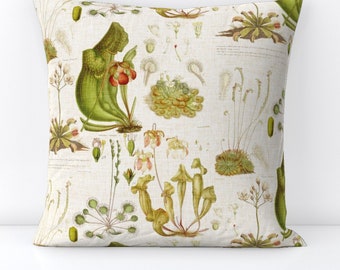 Botanical Throw Pillow - Vintage Style  Venus Flytrap  Decorative Square Throw Pillow - Carnivorous Plant Illustration by thecalvarium