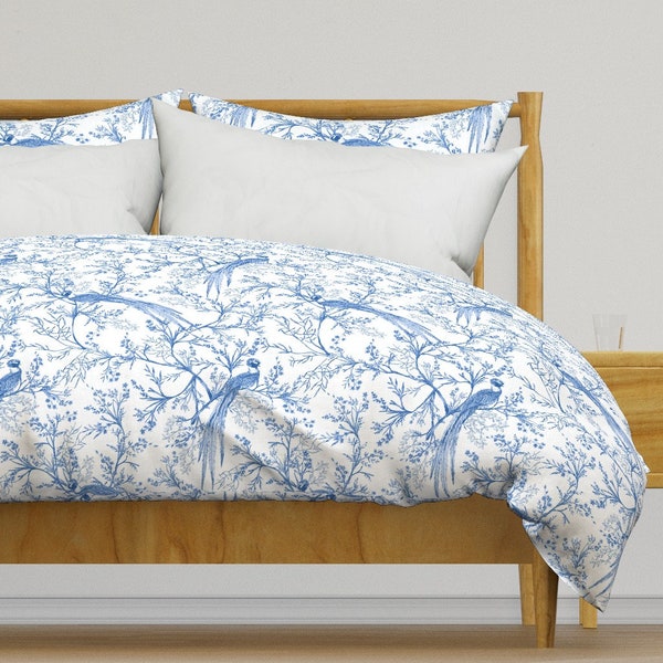 Pheasant Chinoiserie Bedding - Chinoiserie Bird by smokeinthewoods - Dramatic Cotton Sateen Duvet Cover OR Pillow Shams by Spoonflower