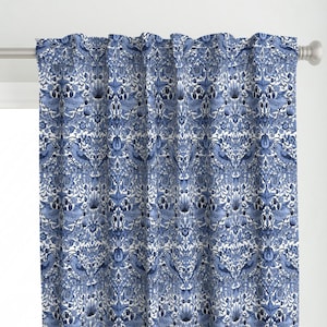 William Morris Curtain Panel - Strawberry Thief Blue by peacoquettedesigns - Damask Victorian Custom Curtain Panel by Spoonflower