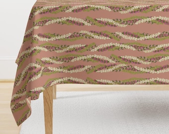 Tropical Floral Lei Tablecloth - Lei Making by hnldesigns - Hawaiian Flowers Vines Stripe Exotic Cotton Sateen Tablecloth by Spoonflower