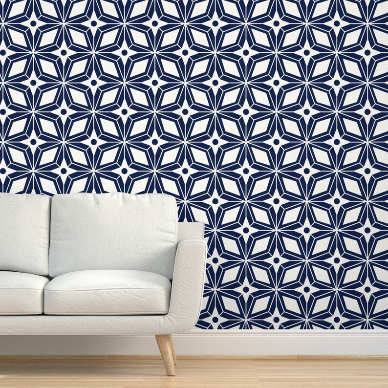Mid Century Modern Wallpaper Starburst Navy Large by Etsy