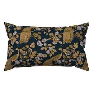 Chinoiserie Accent Pillow - Peacock Garden by ceciliamok - Peacock Rococo Baroque Art Nouveau Rectangle Lumbar Throw Pillow by Spoonflower