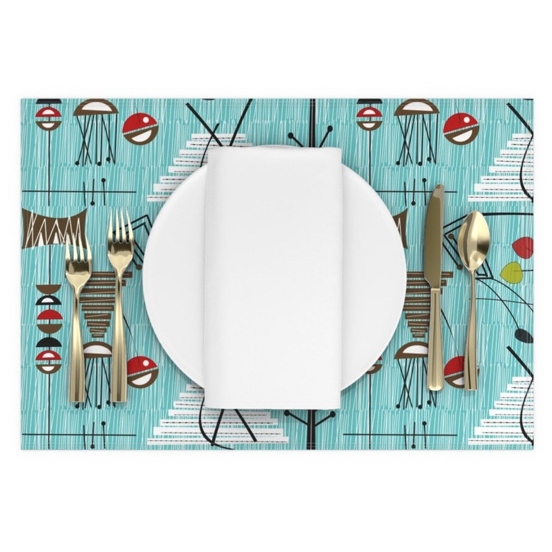 Mid Century Modern Placemats Set of 2 Blue Midcentury Etsy