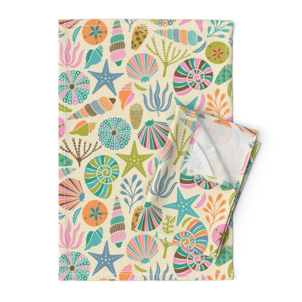 Set of Two, Seashell Dish Towels in Light Blue and Aqua – Harvest of  Barnstable