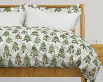 Christmas Trees Bedding - Plaid Tree Farm by jmariecreates - Pine Tree Farmhouse Cotton Sateen Duvet Cover OR Pillow Shams by Spoonflower