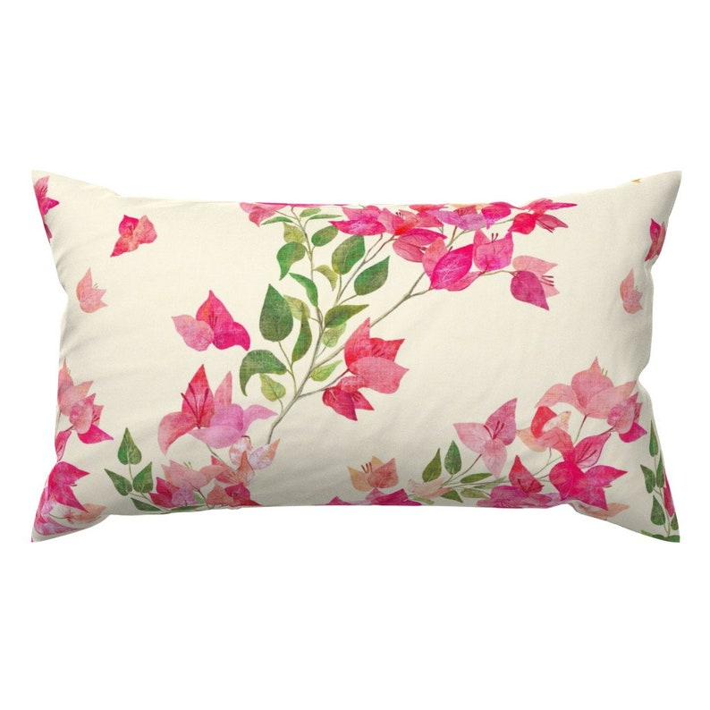 Pink Floral Accent Pillow Bougainvillea Vines by katevasilchenko Bougainvillea Cream Floral Rectangle Lumbar Throw Pillow by Spoonflower image 1