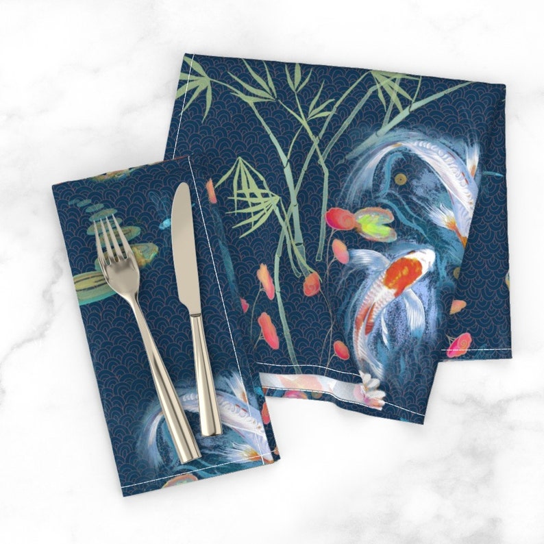 Koi Fish Dinner Napkins set of 2 Japanese Water Garden by Etsy