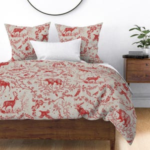 Woodland Toile Bedding - Winter Toile by nouveau_bohemian - Winter Holidays Cotton Sateen Duvet Cover OR Pillow Shams by Spoonflower image 9