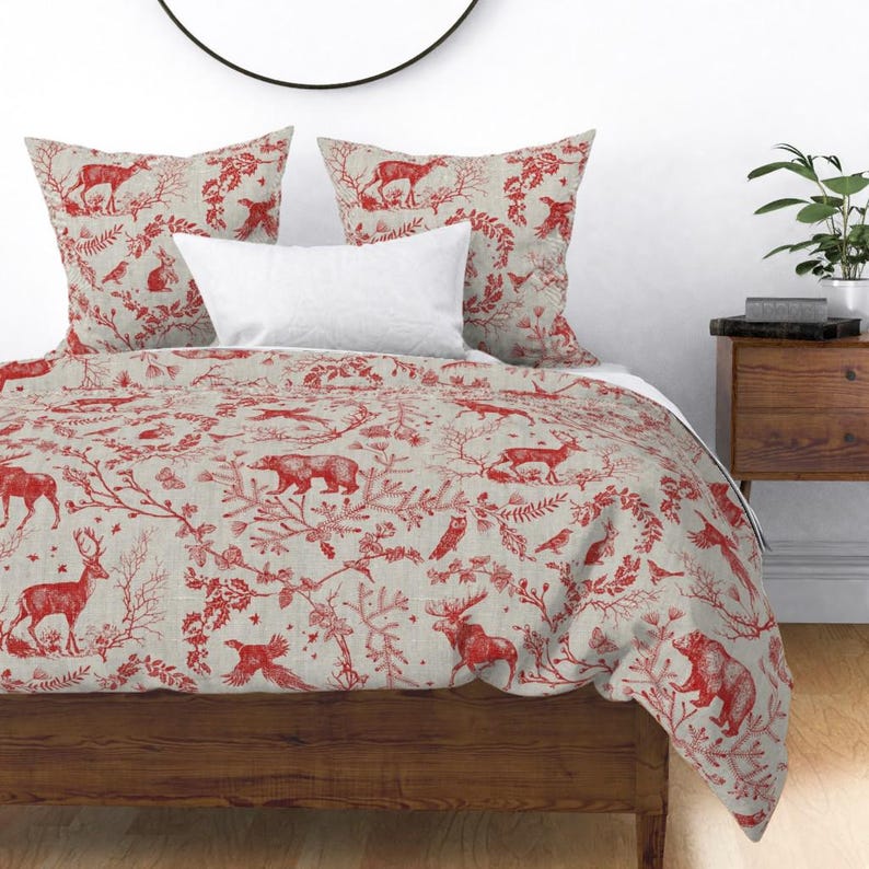 Woodland Toile Bedding - Winter Toile by nouveau_bohemian - Winter Holidays Cotton Sateen Duvet Cover OR Pillow Shams by Spoonflower image 9