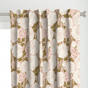Blush Pink Floral Curtain Panel - Ranunculus Garden by selmacardoso - Elegant Botanical Garden Bloom Custom Curtain Panel by Spoonflower