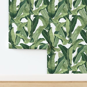 Banana Leaf Non-Pasted Wallpaper - Tropical Leaves by willowlanetextiles - Large Scale Tropical Wallpaper Double Roll by Spoonflower