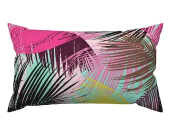 Pink Lumbar Pillow - Black Summer Tropical Pastel Palm Tree Sfaut15 Rectangle Accent Throw Pillow - Tropical Palm Leaves by alison_janssen