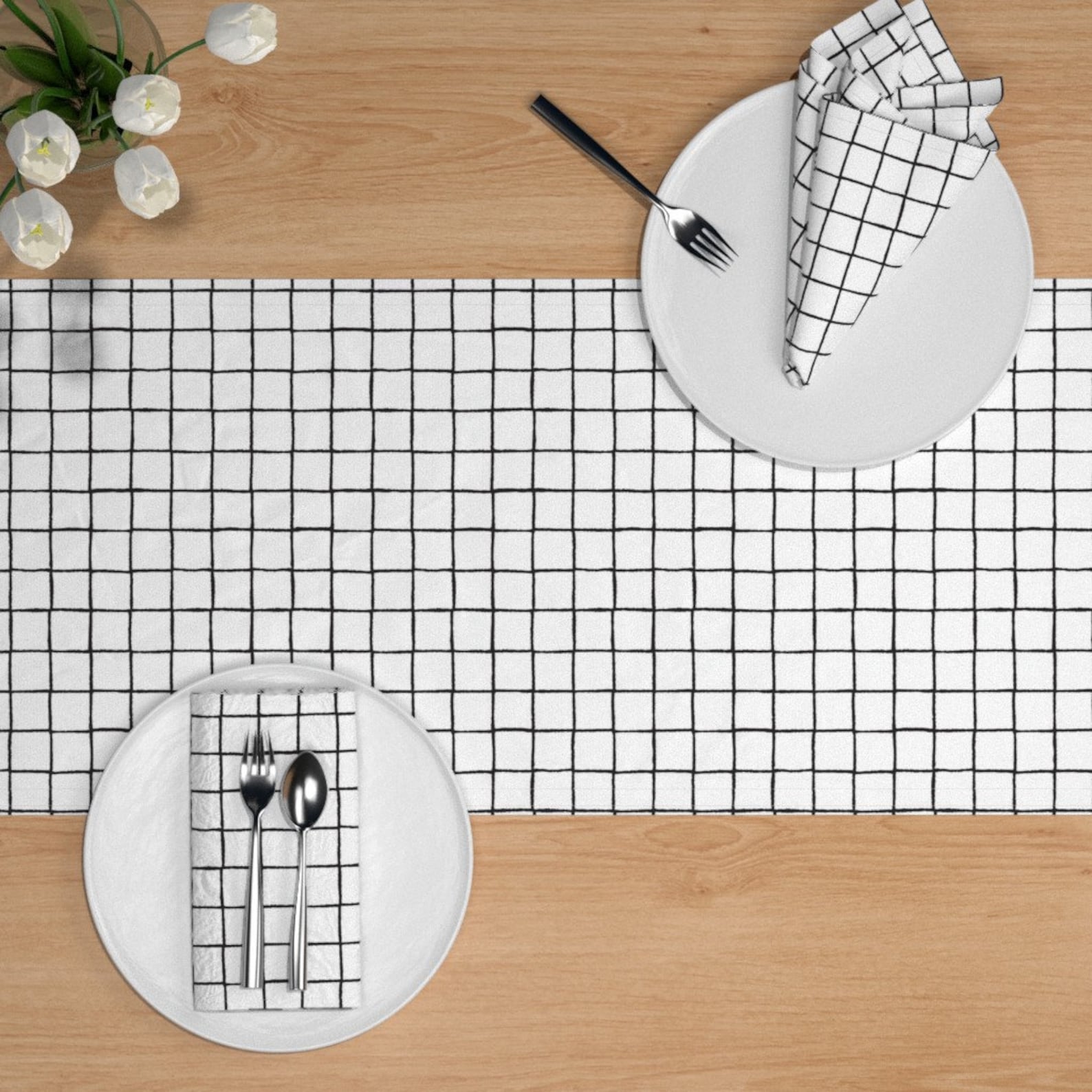 Black And White Table Runner Black And White Grid by Etsy