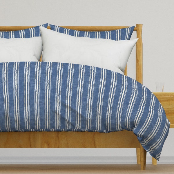 Denim Blue Stripe Bedding - Rough Stripe by the_blue_snowdrop - Nautical Coastal  Cotton Sateen Duvet Cover OR Pillow Shams by Spoonflower