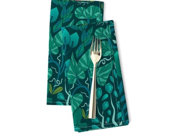 Mystic Woodland Dinner Napkins (Set of 2) - Emerald Forest by kostolom3000 - Green Nature Trees Crystals Leaves Cloth Napkins by Spoonflower