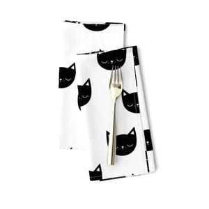 Cat Dinner Napkins (Set of 2) - Kitties by kimsa - Black And White Kitten Head Animal Pet Girl Nursery Cloth Napkins by Spoonflower