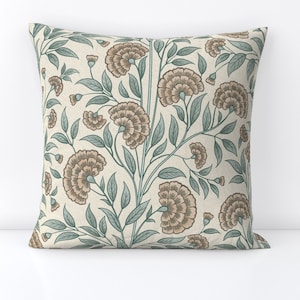Trailing Floral Throw Pillow - Neutral Botanical  Arts And Crafts Carnation Decorative Square Throw Pillow - Arts And Crafts by ronya_lake