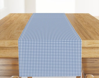 Checkerboard Table Runner - Gingham Memory Blue by peacoquettedesigns - Plaid Blue Knit Cosplay Cotton Sateen Table Runner by Spoonflower