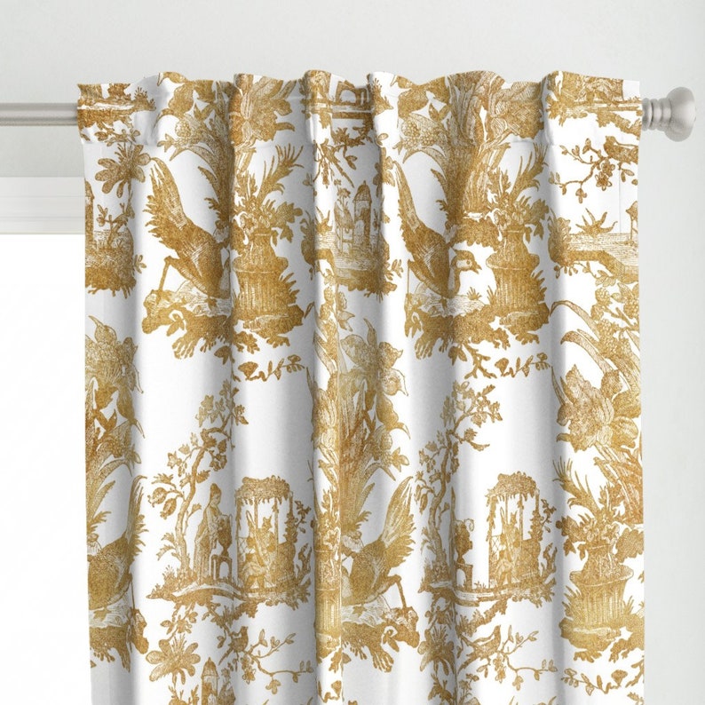 Toile Curtain Panel Chinoiserie Toile Gilt on White by - Etsy