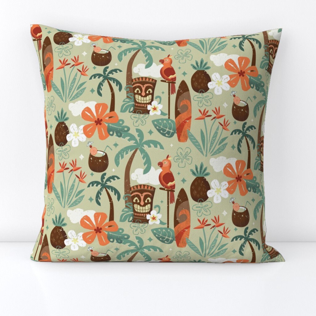 Hawaiian Throw Pillow - Aloha by lisa_kubenez - Tropical Tiki  Tropic Mid Century Modern Retro Decorative Square Throw Pillow by Spoonflower