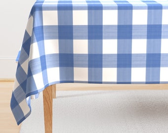 Plaid Tablecloth - Cobalt 3" Buffalo Plaid  by danika_herrick - Gingham Check Watercolor Preppy Cotton Sateen Tablecloth by Spoonflower