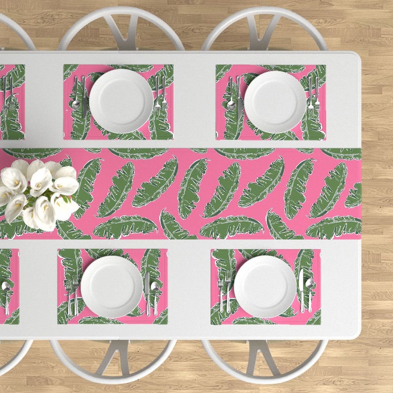 - Nouveau Banana Leaf by elliottdesignfactory Set of 4 Palm Leaf Pink Banana Leaf Cloth Placemats by Spoonflower Tropical Placemats
