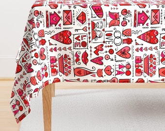 Valentines Day Tablecloth - Valentine by kudryashka - Holiday Love Hearts Romantic Kisses Cats Red Cotton Sateen Tablecloth by Spoonflower