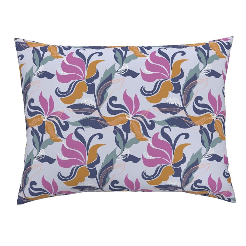 Flowers Pillow Sham Bold And Contemporary  by patternanddesign Leaves Abstract Delicate Cotton Sateen Pillow Sham Bedding by Spoonflower