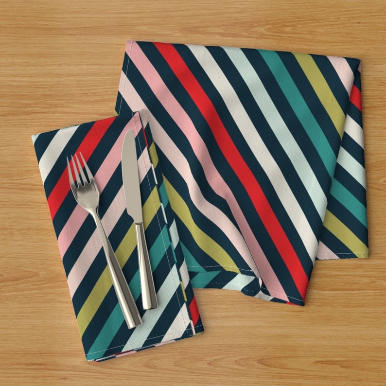 Christmas Dinner Napkins - Christmas Multi Stripe by acdesign Scandinavian Holiday Decor Striped Cloth Napkins by Spoonflower Set of 2