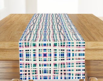 Plaid Geometric Table Runner - Out Of Line Large by rocketandindigo - Line Tartan Square Geo Cotton Sateen Table Runner by Spoonflower