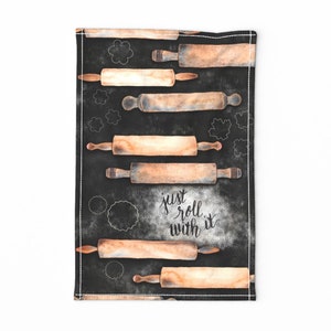 Kitchen Pun Tea Towel - Just Roll With It by abearcub - Baking Cookies Rolling Pins  Linen Cotton Canvas Tea Towel by Spoonflower