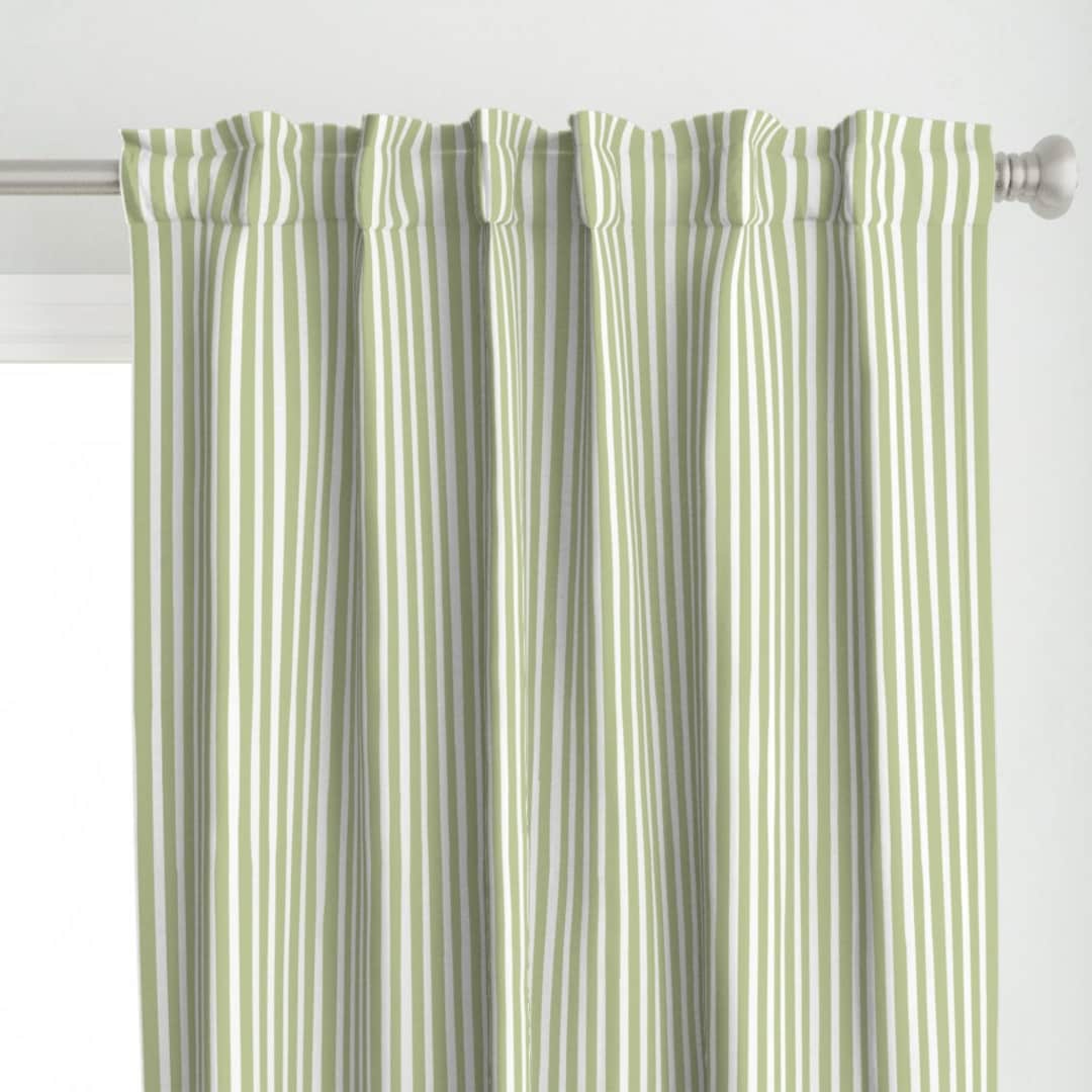 Sage Green Curtain Panel Sage Stripe by Wildbasile Neutral Green