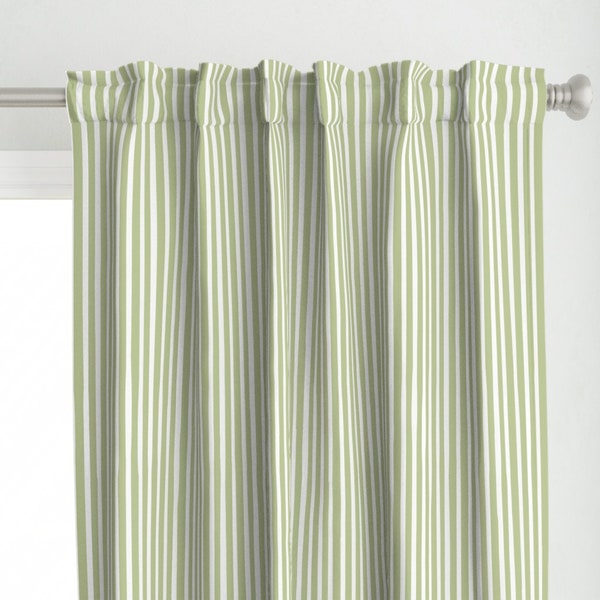 Sage Green Curtain Panel - Sage Stripe by wildbasile - Neutral Green Cottagecore Modern Farmhouse Custom Curtain Panel by Spoonflower