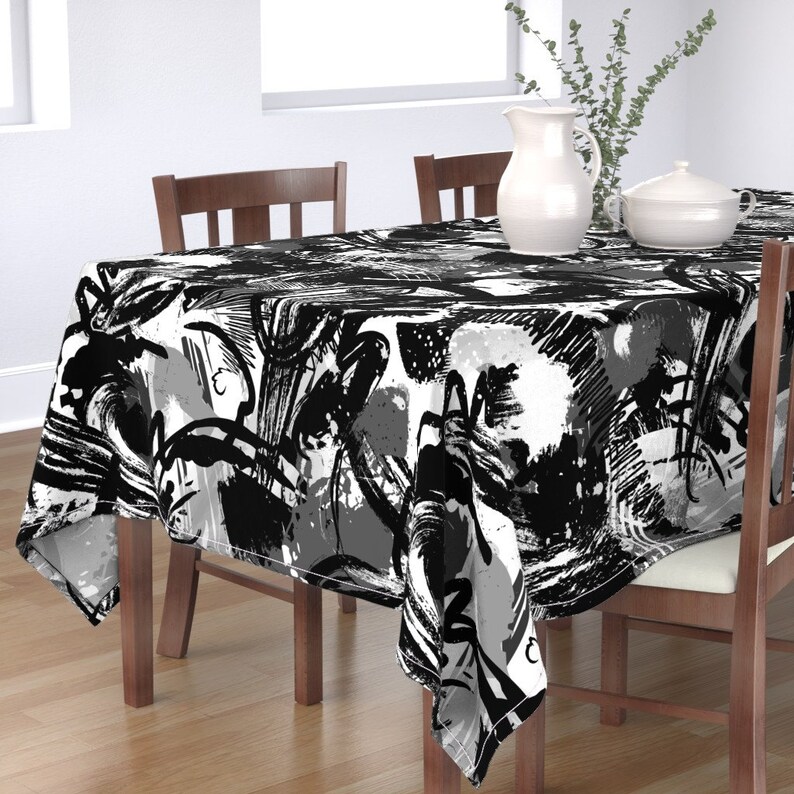 Black And White Tablecloth Abstract Painting by Etsy