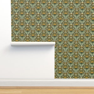 Boho Damask Non-Pasted Wallpaper - Bohemian Wildflower by twinkleandtwine - Sage Green Flower Bohemian Wallpaper Double Roll by Spoonflower