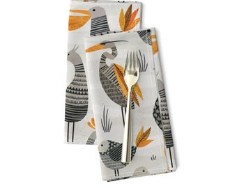 Conjunto de 2 guardanapos de jantar Birds - Nature Wildlife Birdwatch Cinza Laranja Amarelo Preto Guardanapos de pano - Birding por anequ_studio