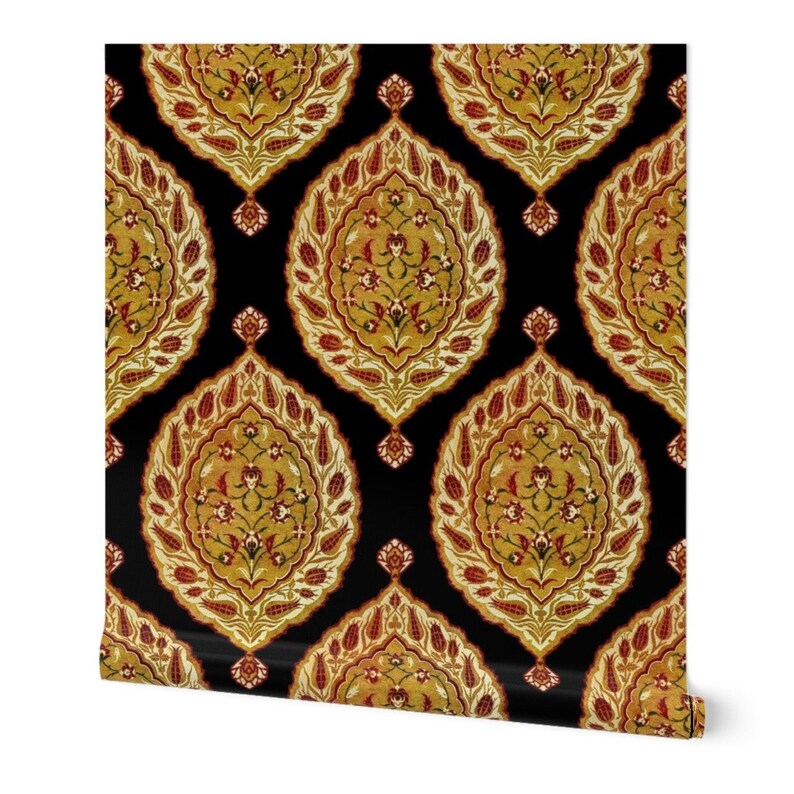 Black Damask Wallpaper Turkish Delight by Peacoquettedesigns Etsy