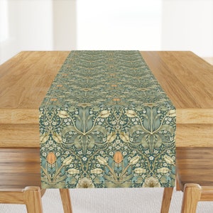 William Morris Table Runner - Thicket On Teal by sissi_kaiserlos - Traditional Floral Garden Bloom Cotton Sateen Table Runner by Spoonflower